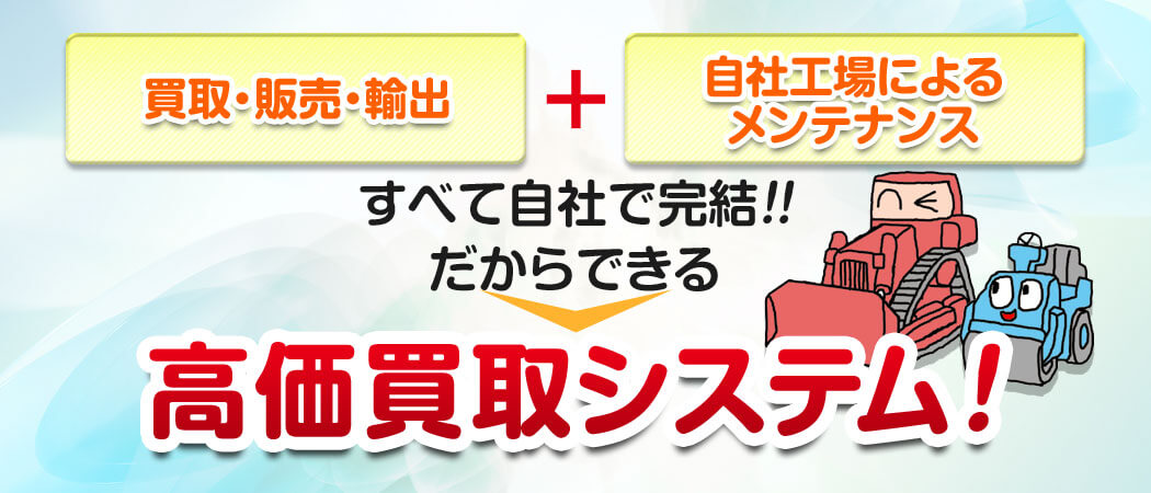 買取・販売・輸出+自社工場によるメンテナンスだからできる高価買取システム!